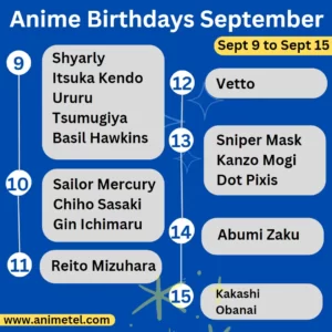 Anime Birthdays September: 1 September to 15 September